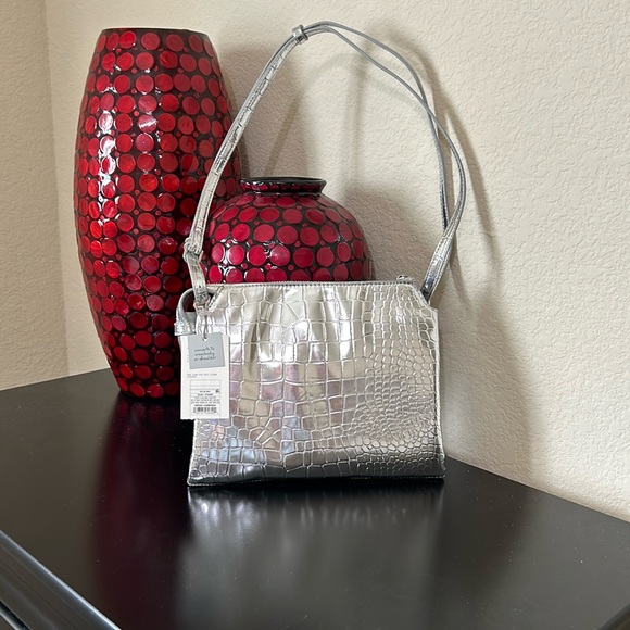 a new day Handbags - NWT a new day Metallic Silver Convertible Crossbody
